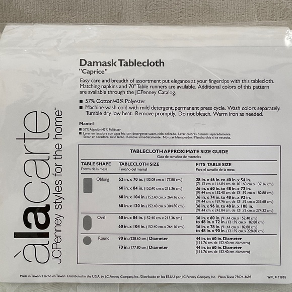 A’lacarte Damask Tablecloth, “Caprice”, Oblong 52” x 70” - Picture 2 of 4